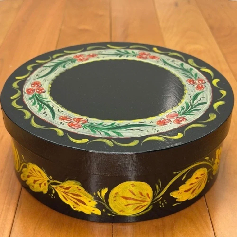 Hand Painted Folk Art Wooden Lidded Box – Pennsylvania Dutch Style 8.5